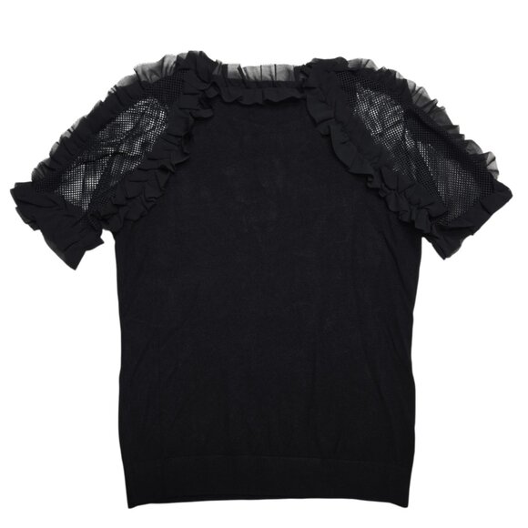 Sioni Milano Sweater Women Medium Black Short Sleeve Ruffle Mesh Knit Whimsigoth - Picture 9 of 13